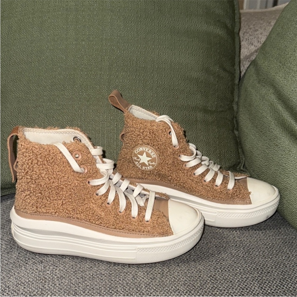 Converse Sherpa High Top Platform Sneakers - Tan & White